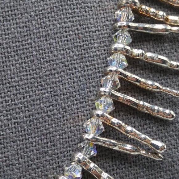 Artisan Crystal Bead Necklace with Silver Tube Beads on Wire, Handmade, 18 Inch - Picture 4 of 10